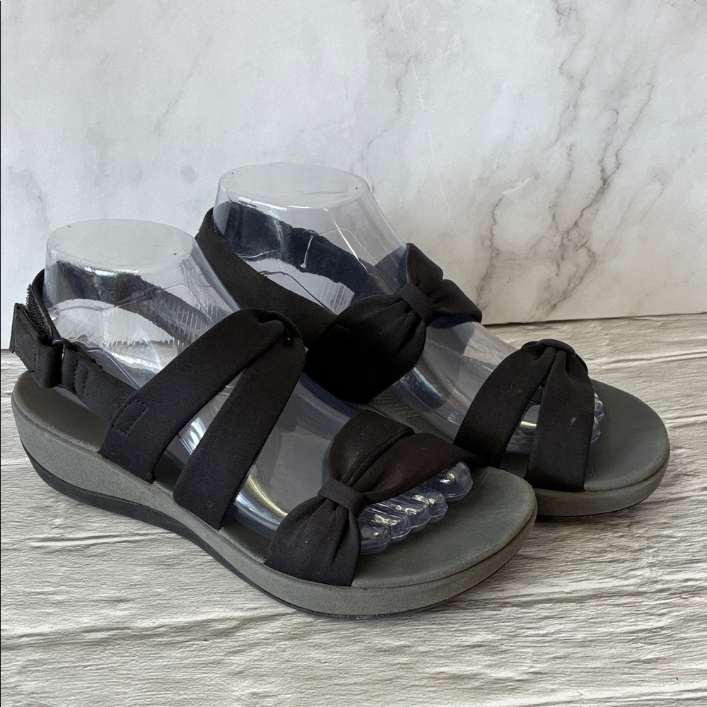 Clark's Women's Black Comfort Sandals with Knotted Straps